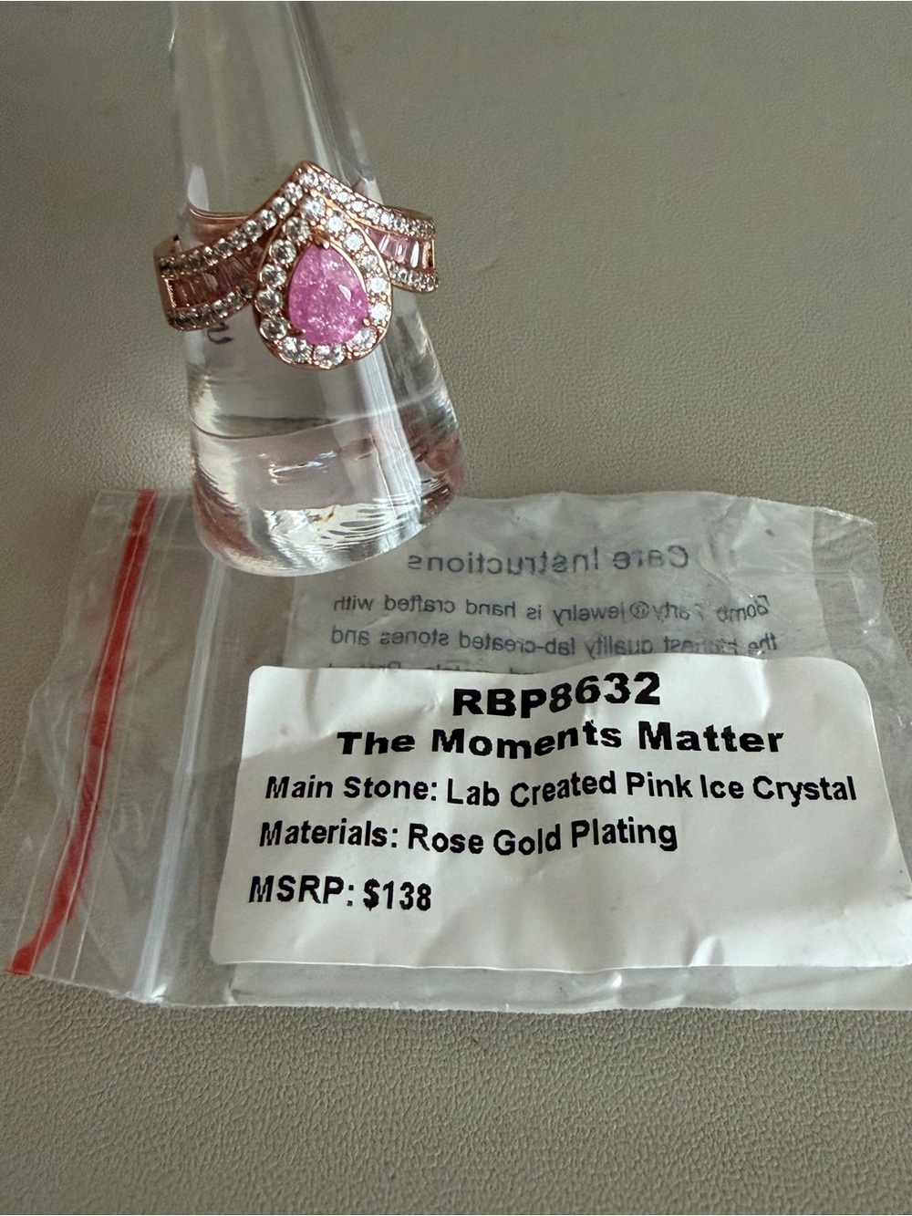✨ Bomb Party “The Moments Matter” Ring – Pink Ice Crystal (Rose Gold) ✨